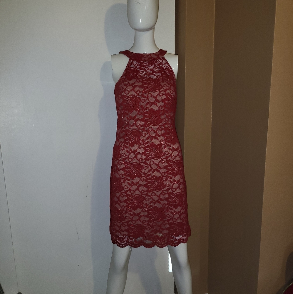 Morgan & Co Sparkly Red Lace Dress